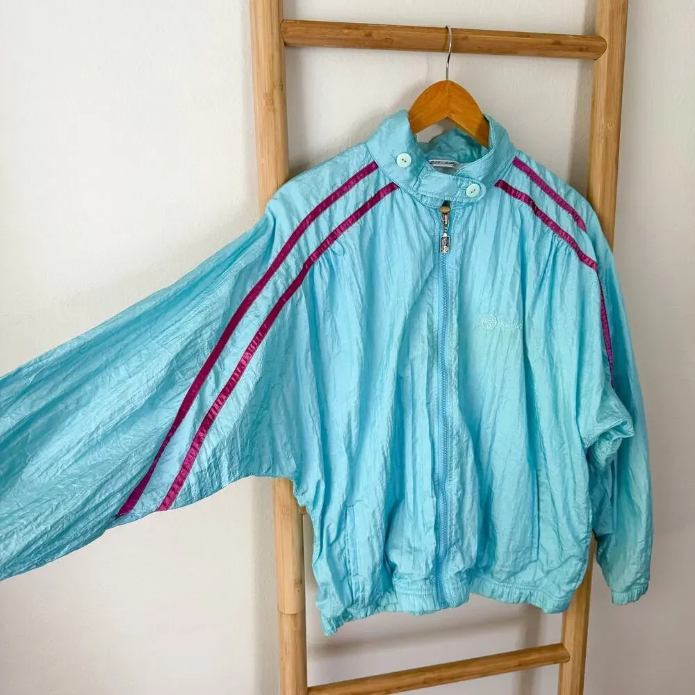 Vintage Sergio Tacchini Aqua Blue Full Zip Track Jacket Men’s Size 12 Large